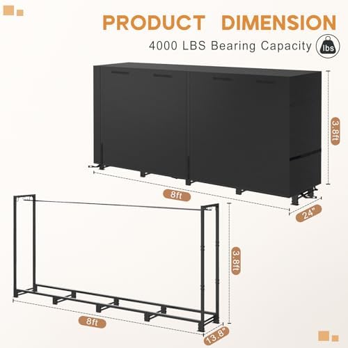 8ft Firewood Rack Outdoor with Waterproof Widened Cover