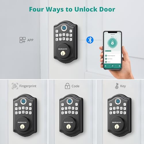 AkaGear Fingerprint Keyless Entry Door Lock with Lever Handle Set, Black