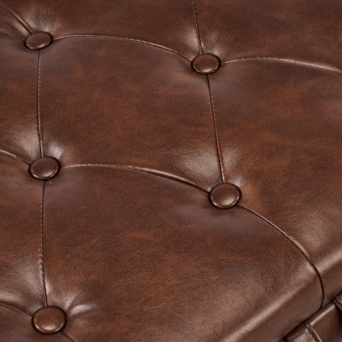 Furniliving 63” End of Bed Storage Bench, Bedroom Bench with Button-Tufted, Upholstered Storage Ottoman Benches Window Bench with Storage, Leather Bench for Living Room, Entryway, PU, Darkbrown