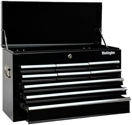 Workington Portable Metal Tool Chest with 9 Drawers, 24" 9-Drawer Tool Chest Cabinet with Ball Bearing Drawer Slides, Steel Tool Storage Box Organizer 4006 Black