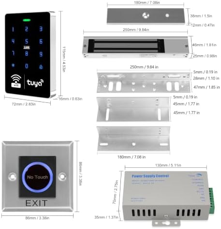 WiFi TUYA Complete Security Access System Kit with Waterproof RFID Touch Keypad Door Lock, Smart Remote Door Opener, App，600-Pound Electric Magnetic Lock + ZL, Metal Sensor Switch, Doorbel