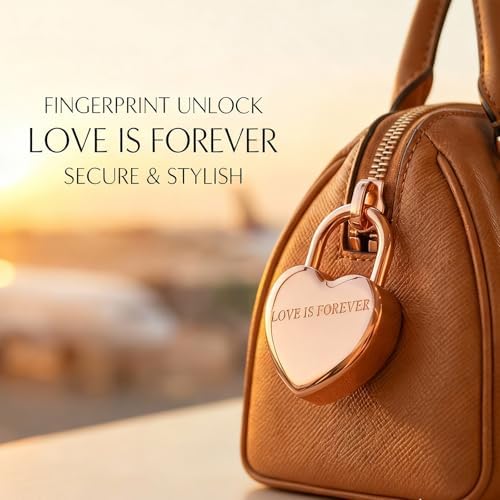 Fingerprint Padlock for Gym Locker, Heart Shaped, Rose Gold