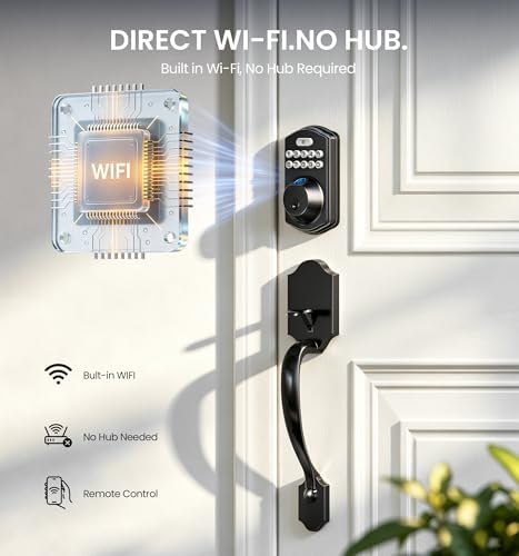 Veise VE012W-H Wi-Fi Smart Front Door Lock Set with Handle, Matte Black