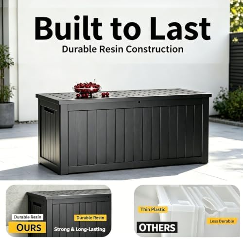 320 Gallon Outdoor Storage Box, Deck Boxes Outdoor Waterproof with Hydraulic Rod, UV-Resistant for All Weather Use, Lockable for Patio, Garden & Yard, Black