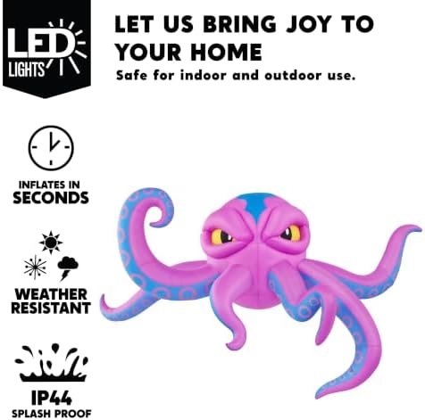 JOYIN 10FT Long Halloween Inflatable Rooftop Octopus Decoration with Built-in LED Lights, Self-Inflating Blow Up Octopus for Outdoor Yard Lawn Garden House Patio Porch, Spooky Glowing Halloween Decor
