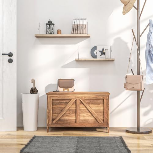 HOMCOM 30" Farmhouse Storage Bench Lift Top Storage Chest in Brown Oak