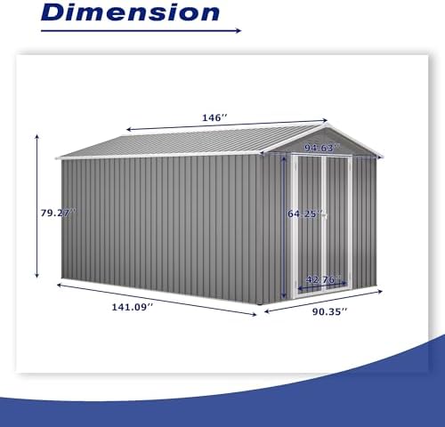 YOPTO 8x12 FT Outdoor Storage Shed W/Floor Frame,Metal Shed W/Double Lockable Doors,Garden Tool House W/ 2 Vents & Sloped Roof,for Backyard Patio Lawn,Gray