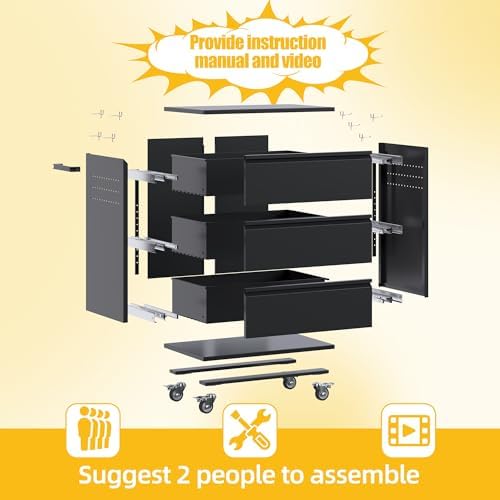 35.5" Rolling Tool Cabinet with 3 Drawers and Side Pegboards