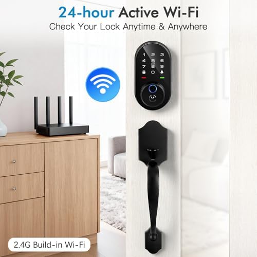 Smart Deadbolt Lock with 2 Lever Handles, 5-in-1 Control by Fingerprint/Password/APP/E-Key/Key, 24-Hours Active Wi-Fi, 12 Months Battery Life, Easy Installation (T6)