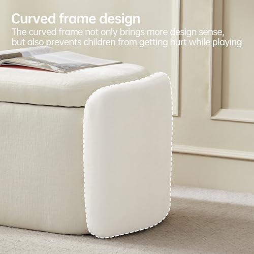 VKNOW Storage Bench, Upholstered Storage Ottoman Bench with Hinge, Cream