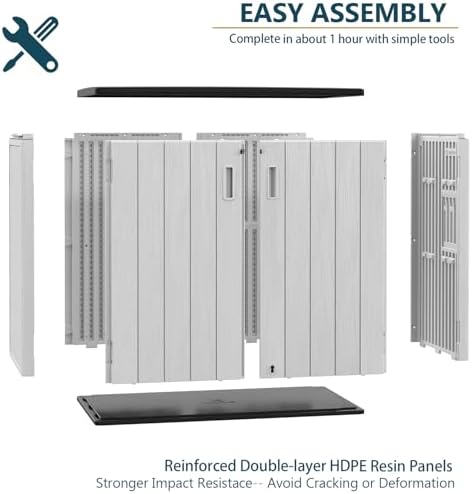 HOMSPARK Outdoor Storage Shed 37 Cu.Ft, All-Weather Resistant Resin Garden Sheds & Outdoor Storage Clearance with Floor, Double-Layer Plastic Tool Sheds for Patio, Garden & Lawn (Light Gray)