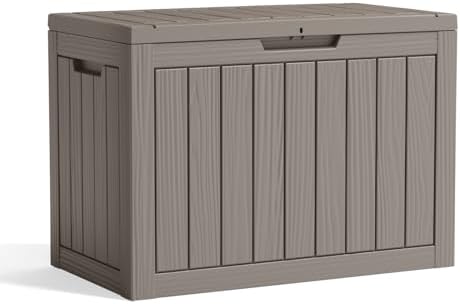 PatioZen 45 Gallon Resin Deck Box,Waterproof Outside Storage Boxes, Patio Outdoor Storage Box for Furniture, Garden Tools and Tools Storage, Grey