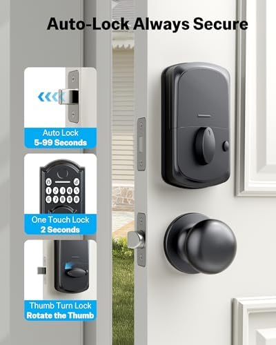 Keyless Entry Door Lock Deadbolt with Handle Set, Front Door Lock Set Keyless Entry, Digital Door Lock with Keypad Set & Fingerprint, Matte Black – Keypad Deadbolt and Door Knob Set