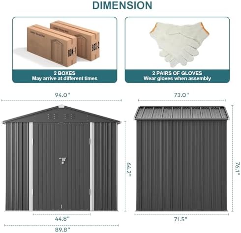 Gizoon 8x6 FT Outdoor Storage Shed, Corrosion Metal Garden Shed, Dark Grey