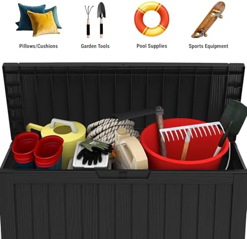 Mars Villa 72 Gallon Deck Box, Outdoor Storage Box, Outside Bin, Black