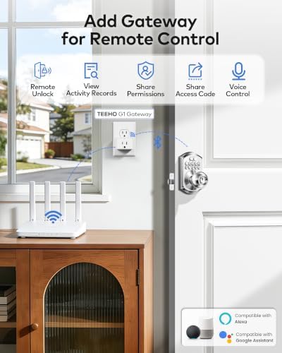 TEEHO TE018 Smart Keypad Door Lock with Handle, App Control, Satin Nickle