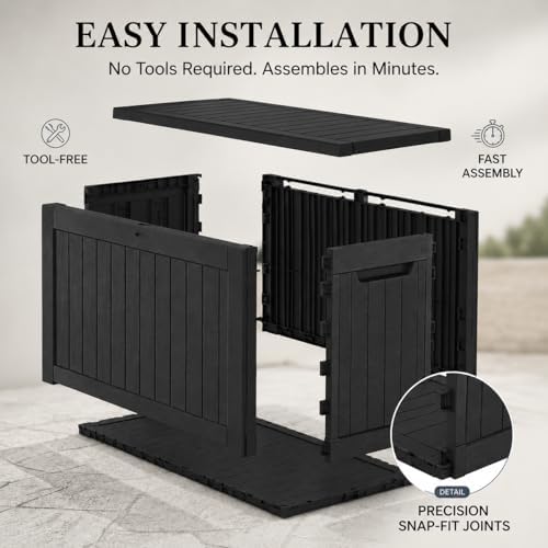 150 Gallon Outdoor Storage Box Resin Deck Box All Weather Waterproof Large Lockable Storage Container Deck Box for Patio Furniture, Garden Tools, Lockable, Black New