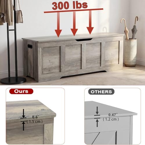 Timberer 47.2" Storage Chest Extra Large Storage Bench with 2 Safety Hinges
