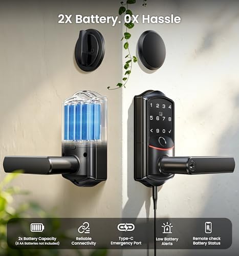 Veise VE029-E WiFi Smart Lever Lock with Non-Keyed Deadbolt, Matte Black