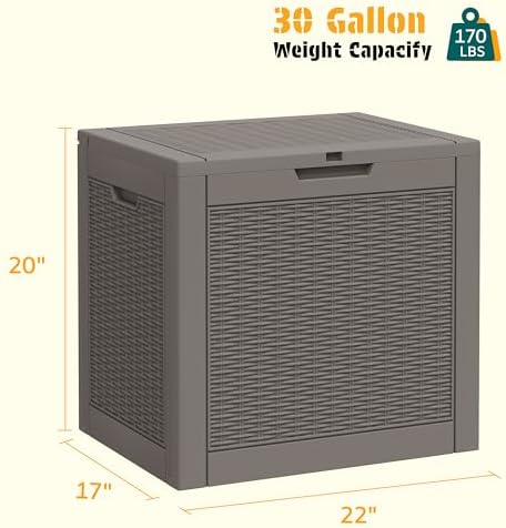 NUNU LAB 30 Gallon Outdoor Storage Box Waterproof, Outside Package Delivery Deck Boxes with Lockable Lid, Backyard Storage Bin For Garden Tools, Patio Cushions Accessories, Gray