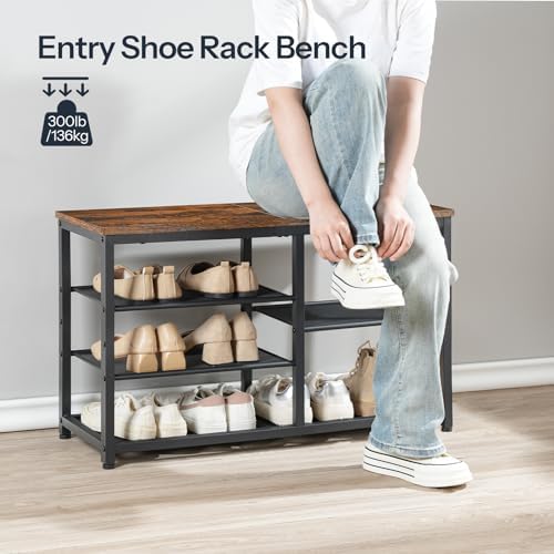 HOOBRO Shoe Bench, 5-Tier Shoe Rack Bench, Industrial Shoe Storage Bench