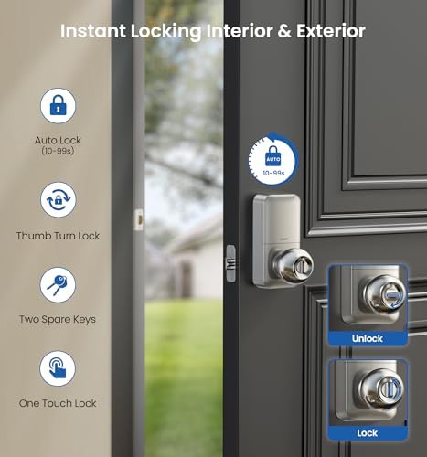 Veise KS03 Keypad Door Knob, Keyless Entry Lock with Handle, Satin Nickel