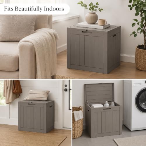 Outdoor Storage Box Resin Deck Box Waterproof Gray Brown 36 Gallon