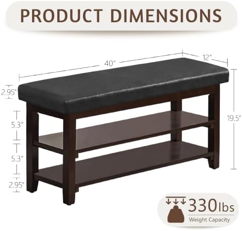 40" Wooden Shoe Rack with Seating, Entryway Bench with Shoe Storage, Black