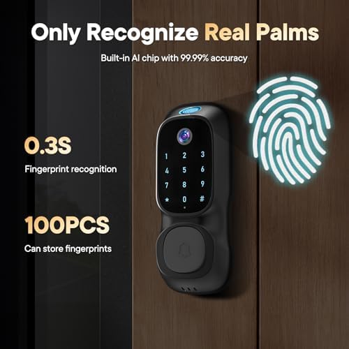 Video Smart Lock with Camera & Doorbell,6-in-1 Keyless Entry Door Lock for Front Door,Deadbolt Lock with Built-in WiFi 2K HDR Camera,Support Fingerprint,Keypad and Voice Unlock,Video Call,App Control