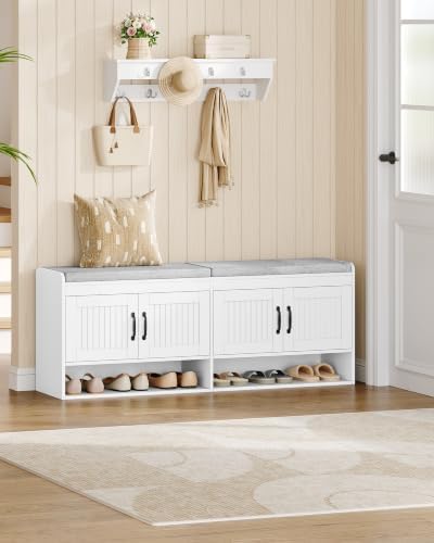 Hzuaneri 55.1" Shoe Storage Bench, Shoe Bench with 4 Doors & Padded Cushion