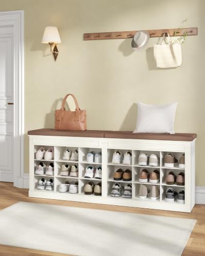 Hzuaneri Shoe Storage Bench with Cushion,18-Cubby Shoe Rack Bench