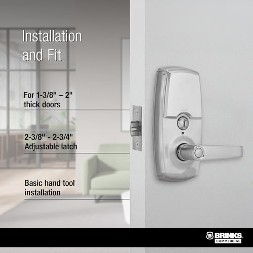 BRINKS ANSI Grade 2 Keypad Door Lock with Handle for Commercial & Residential Use, Keyless Entry Door Lock, 99 User Codes, Auto-Relock, Battery with Backup Keyway (Satin Nickel)