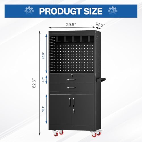 Mobile Tool Cart, Tool Chest with Locking Wheels, Charging Station