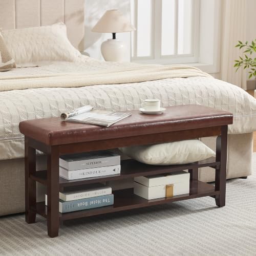 40" Wooden Shoe Rack with Seating, Entryway Bench with Shoe Storage, Brown