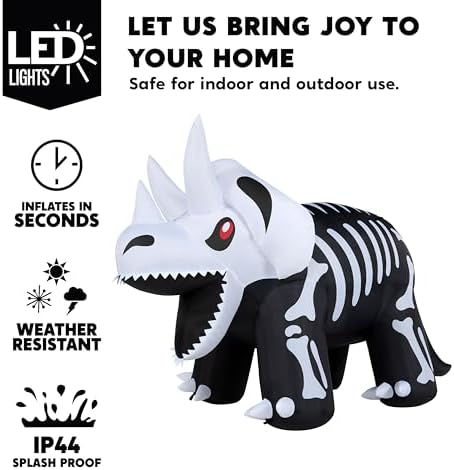 Joiedomi 8 FT Long Halloween Inflatables Outdoor Decoration, Blow Up Halloween Yard Decorations, Inflatable Skeleton Dinosaur with Built-in LEDs for Lawn Garden Decor