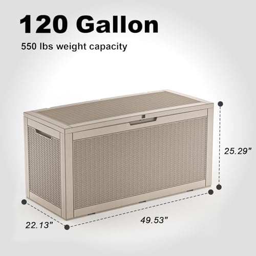 EasyUp 120 Gal Deck Box Waterproof Outdoor Storage Box Gray