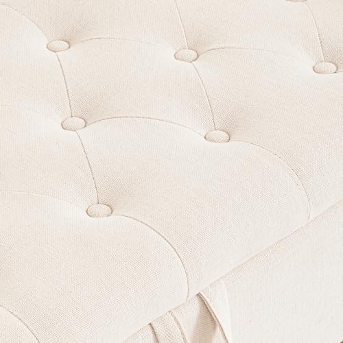 Furniliving 51” Storage Benches, End of Bed Bench with Button-Tufted Large Upholstered Storage Ottoman Linen Window Bench with Storage Shoe Cabinet Bench, for Bedroom, Entryway, Closet, Beige