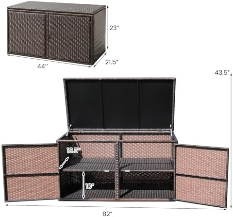 Tangkula 73 Gallon Outdoor Wicker Storage Box, Garden Deck Bin with Steel Frame, Rattan Storage Box with Lid, Ideal for Storing Tools, Accessories
