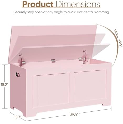 SUPER DEAL Storage Chest, 39 inches Chest Box Organizer with 2 Safety Hinges, Wooden Entryway Shoe Organizer Storage Bench, Pink