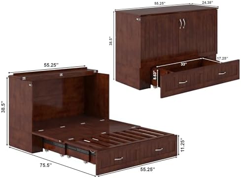 AFI, Southampton Murphy Bed Chest Full with 6" Mattress & Drawer, Walnut