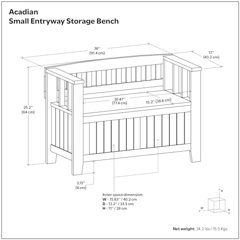 SIMPLIHOME Acadian Storage Bench and Shoe Cabinet Set in Brunette Brown