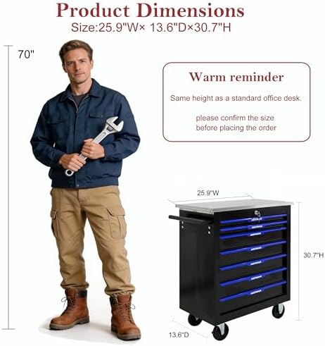 RYH 7 Drawers Rolling Tool Chest (Black-Blue, 7-Drawers 30.7" H×25.9" W)