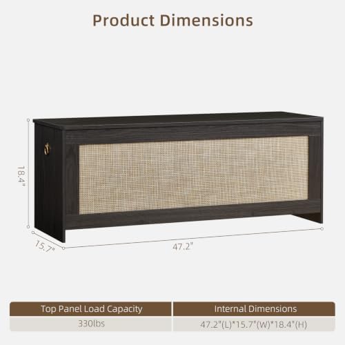 47.2"Storage Chest extra large,Rattan storage bench(Obsidian Black)