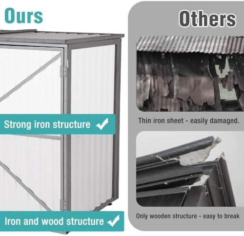 Outdoor Storage Shed 4.2x2.2FT with Metal Frame & Fir Wood, Weatherproof Resin Garden Shed for Patio Backyard, Horizontal Storage Cabinet with Adjustable Shelves