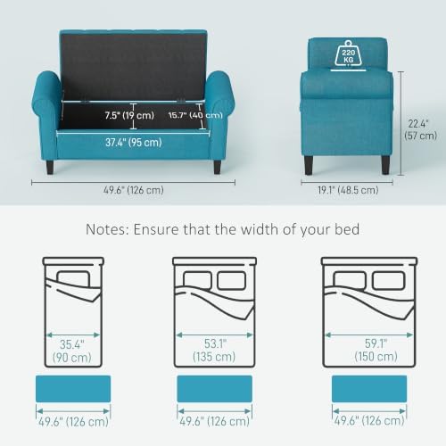 HOMCOM Storage Ottoman Bench 50" with Lift Top Lid, Teal