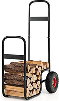 S AFSTAR Indoor Outdoor Firewood Cart, 3.6ft/44” Height Rolling Firewood Log Carrier w/All-Terrain & Shockproof Wheels, Heavy-Duty Steel Frame, Wood Storage Rack Mover, 220 lbs Weight Capacity