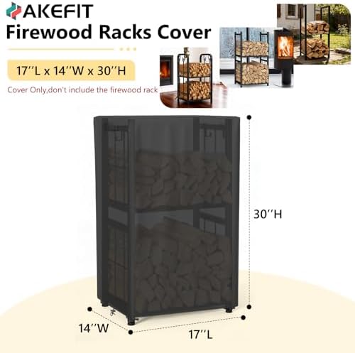 AKEfit 2ft Firewood Racks Cover,Heavy Duty Waterproof Outdoor Logs Holder Stand Cover with Velcro-Black