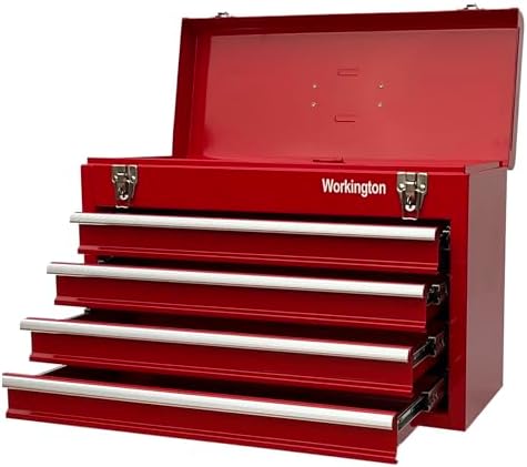 Workington Portable Metal Tool Chest with 4 Drawers, 20" 4-Drawer Tool Chest Cabinet with Ball Bearing Drawer Slides, Steel Tool Storage Box Organizer 4004 Red
