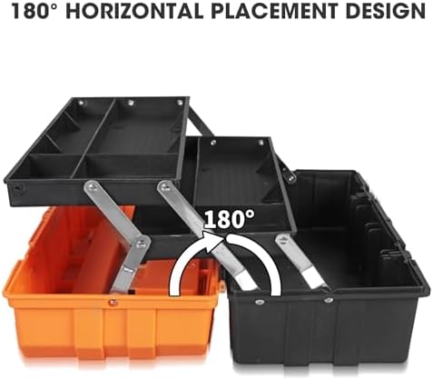 Torin 17-Inch Plastic Tool Box,3-Tiers Multi-Function Storage Portable Toolbox Organizer, Black/Orange ATRJH-3430T