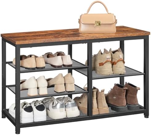 HOOBRO Shoe Bench, 5-Tier Shoe Rack Bench, Industrial Shoe Storage Bench